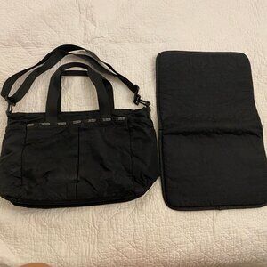 Vintage LeSportsac Large Floral Embroidered Black Tote Diaper Shoulder Bag